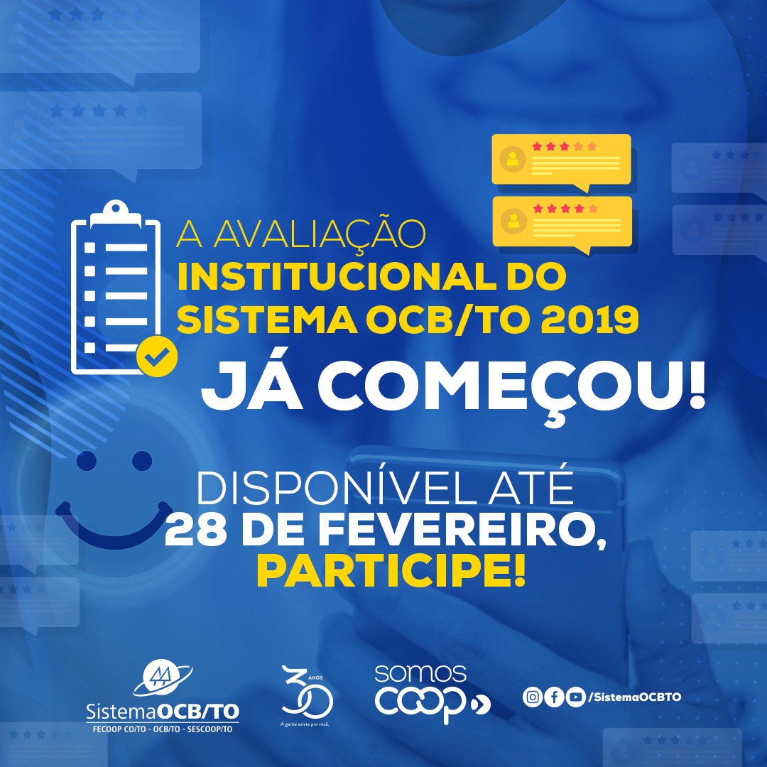 Cooperativas tocantinenses já podem responder a Avaliação Institucional do Sistema OCB/TO 2019