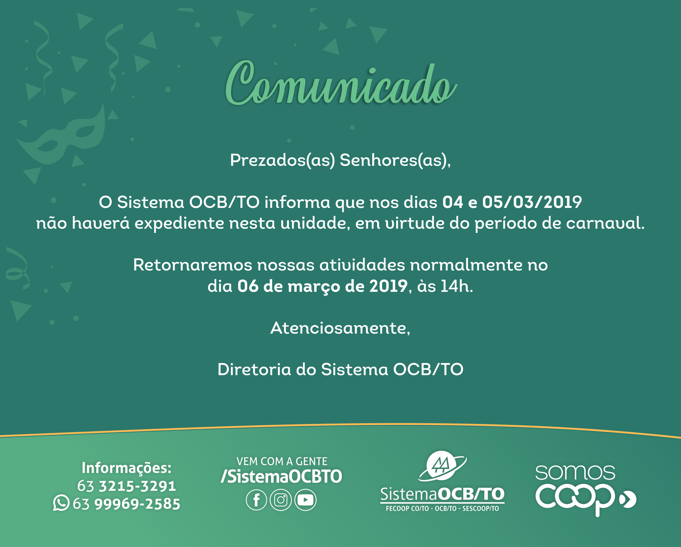 Sistema OCB/TO: Expediente durante o carnaval