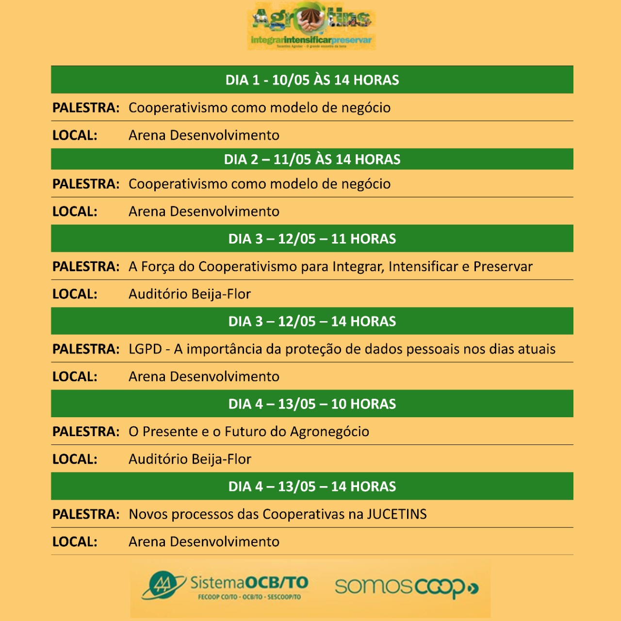 Confira a programação do Sistema OCB/TO na Agrotins 2022