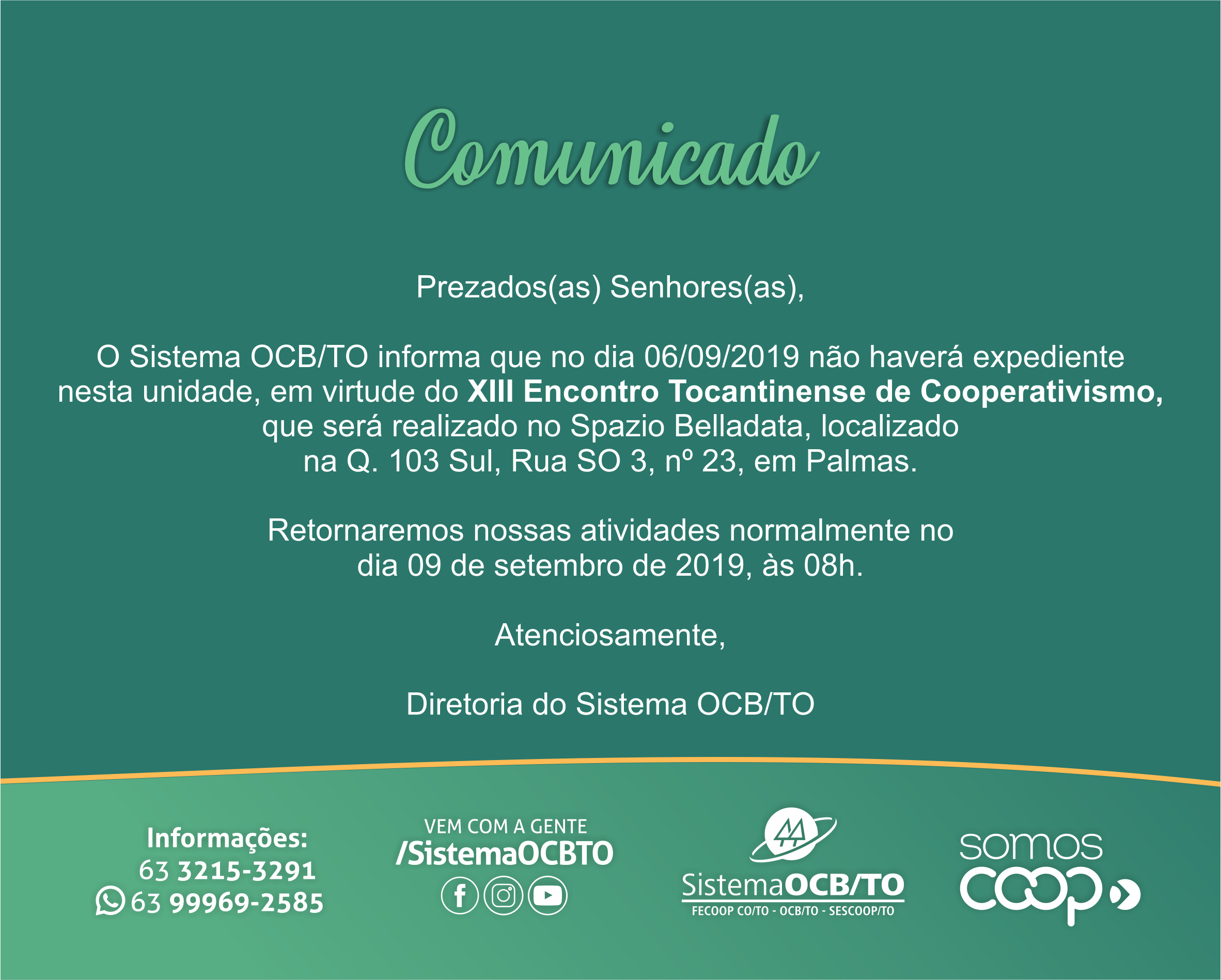 Expediente durante XIII Encontro Tocantinense de Cooperativismo